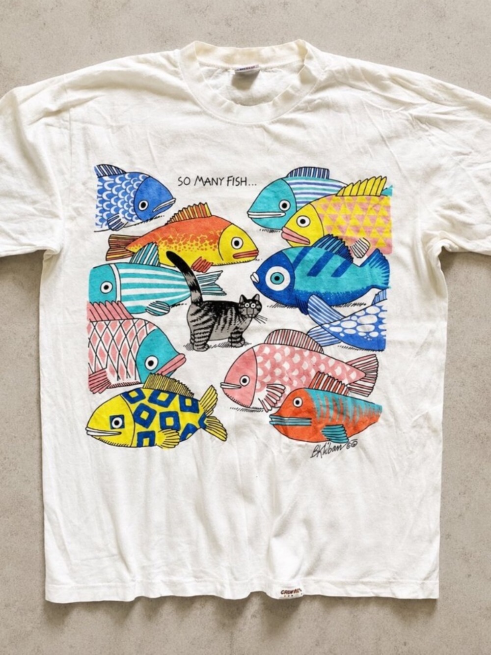 B Kliban Cat So Many Fish Retro Cartoon Graphic Unisex